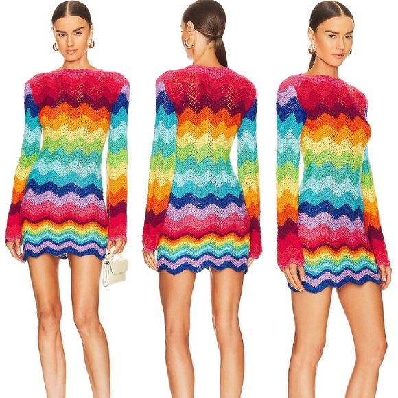 Alix Pinho Dresses & Skirts - Alix Pinho Rainbow Crochet Mini Dress